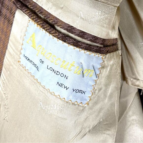 Vintage Aquascutum Brown Virgin Wool plaid Check Sport Coat Blazer Men’s 42R - Picture 4 of 10